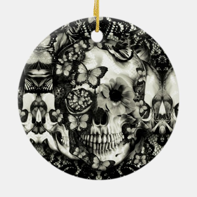 Viktorianisches Gothic-Spitzen-Schädelmuster Keramik Ornament (Hinten)