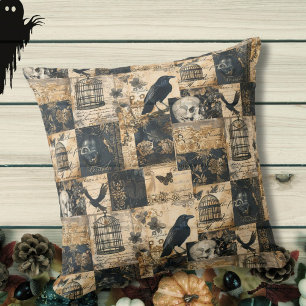 Viktorianisches gotisches Halloween-Patchwork Kissen