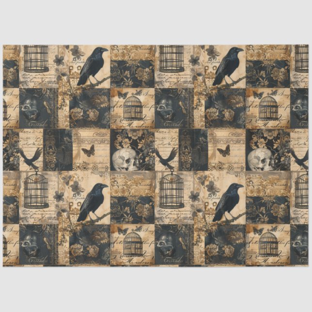 Viktorianisches gotisches Halloween-Patchwork Seidenpapier (Vorderseite)