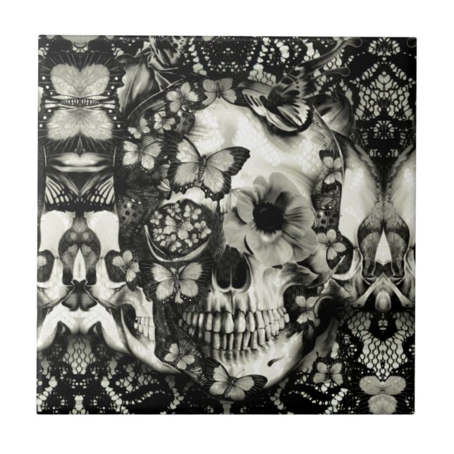 Viktorianisches gotisches Spitzeschädelmuster Fliese (Vorderseite)