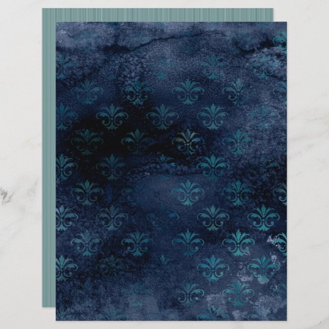 Viktorianisches Grunge Gothic Blue Scrapbook Paper (Vorne/Hinten)