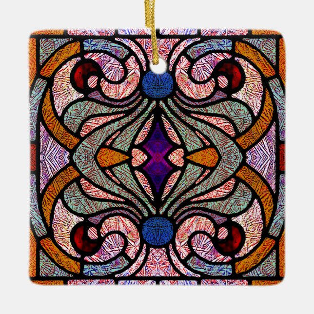 Viktorianisches Hartglas in Farbsplittern Keramikornament (Vorderseite)