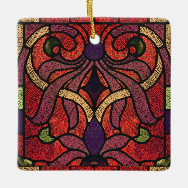 Viktorianisches Hartglas in Maroon und Rot Keramikornament (Vorderseite)