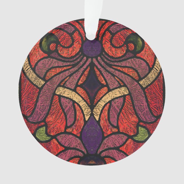 Viktorianisches Hartglas in Maroon und Rot Ornament (Vorderseite)