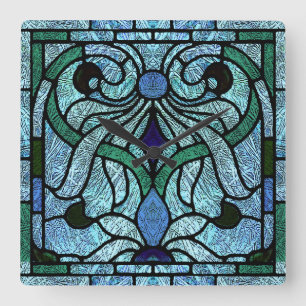 Viktorianisches Hartglas in Rich Blue Quadratische Wanduhr