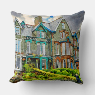 Viktorianisches Haus in Keswick in Aquarellfarbe Kissen