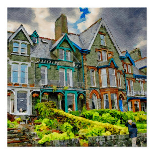 Viktorianisches Haus in Keswick in Aquarellfarbe Poster