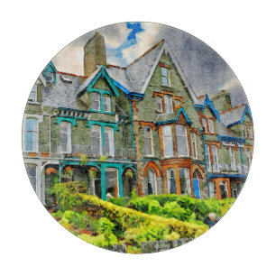 Viktorianisches Haus in Keswick in Aquarellfarbe Schneidebrett