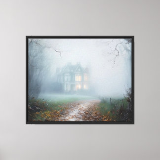 Viktorianisches Herrenhaus im Nebel Leinwanddruck