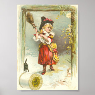 Viktorianisches Hexenmädchen mit schwarzer Katze Poster