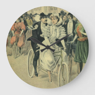 Viktorianisches Hochzeitspaar Fahrrad Große Wanduhr