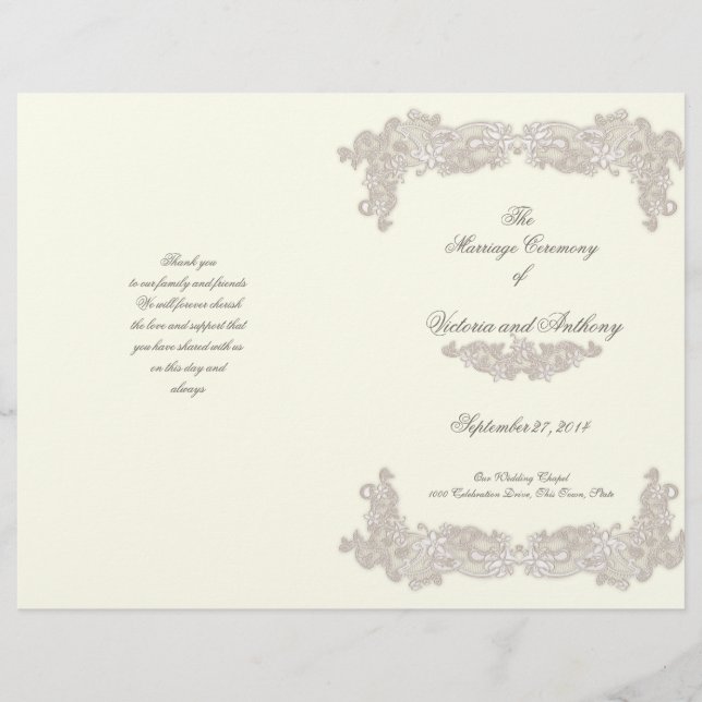 Viktorianisches Hochzeitsprogramm für Blumenblätte (Vorderseite)