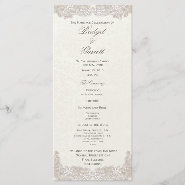 Viktorianisches Hochzeitsprogramm für Flora Programm (Vorderseite)