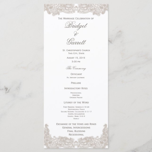 Viktorianisches Hochzeitsprogramm für Flora Programm (Vorderseite)