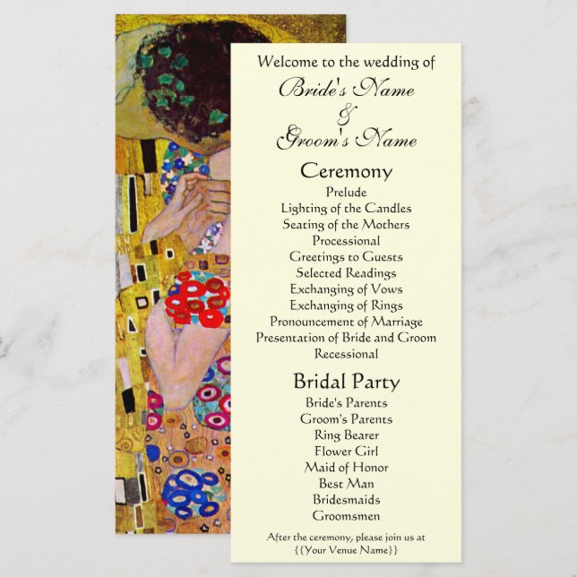 Viktorianisches Hochzeitsprogramm, The Kiss, Gusta Programm (Vorne/Hinten)