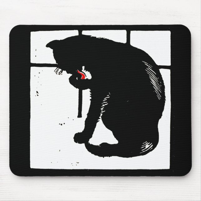 Viktorianisches Holzschnitt Schwarze Katze Mousepa Mousepad (Vorne)