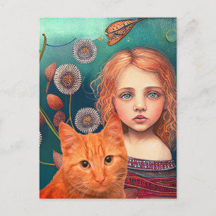 VIKTORIANISCHES HÜBSCHES MÄDCHEN & GINGERKATZE POS POSTKARTE