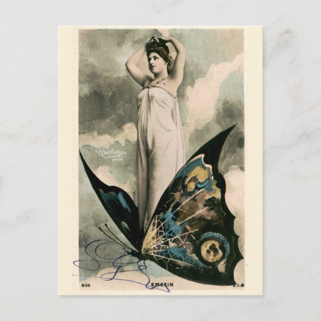 Viktorianisches Jugendstil-Girl on Butterfly Postkarte (Vorderseite)