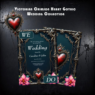 Viktorianisches Karmesin Gothic Heart Einladung