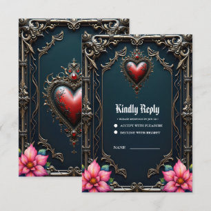 Viktorianisches Karmesin Gothic Heart RSVP Karte