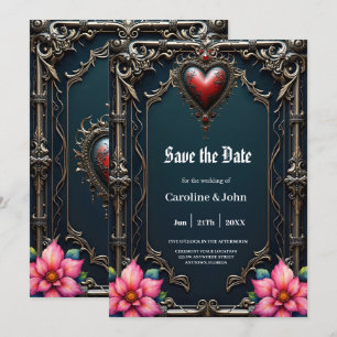 Viktorianisches Karmesin Gothic Heart Save The Date