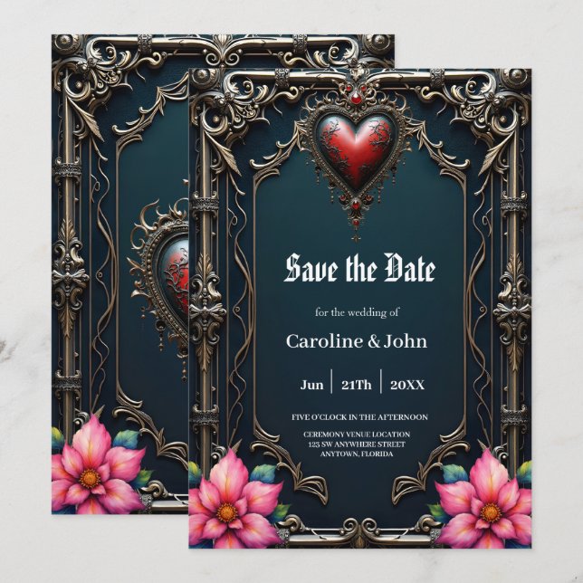 Viktorianisches Karmesin  Gothic Heart  Save The Date (Vorne/Hinten)