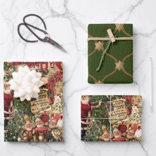 Viktorianisches Karmesinrotes Weihnachten Geschenkpapier Set