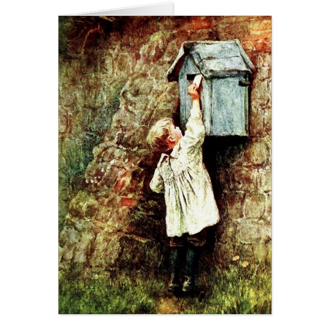 Viktorianisches Kind, das eine Buchstabenkarte sen (Vorne)