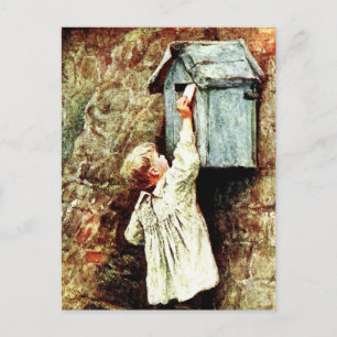 Viktorianisches Kind, das eine Postkarte verschick
