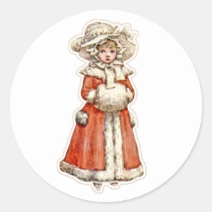 Viktorianisches Kinder-Papierpuppe-Wintermantel-Ha Runder Aufkleber