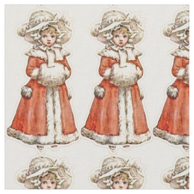 Viktorianisches Kinder-Papierpuppe Wintermantel Ha Stoff (Nahaufnahme)