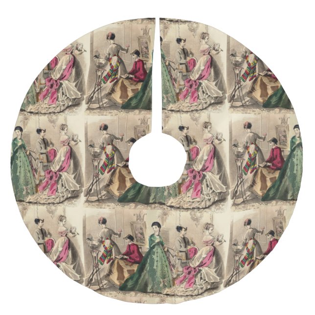 Viktorianisches Kleid mit rosa Bogen Polyester Weihnachtsbaumdecke (Vorderseite)