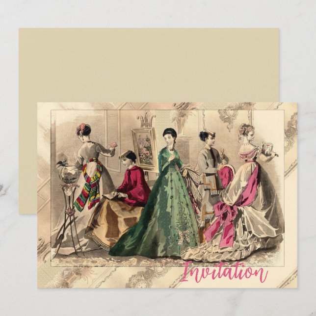 Viktorianisches Kleid mit rosa Bow-Einladung Einladung (Vorne/Hinten)