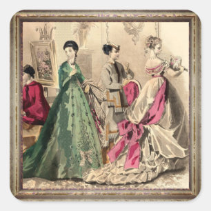 Viktorianisches Kleid mit rosa Schleife rechteckig Quadratischer Aufkleber