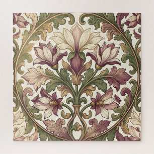 Viktorianisches Lila Creme Ornamentales Blumenmust Puzzle
