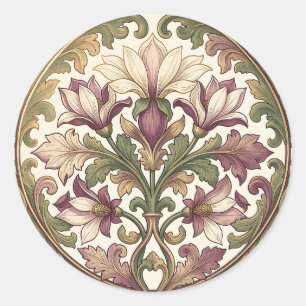 Viktorianisches Lila Creme Ornamentales Blumenmust Runder Aufkleber