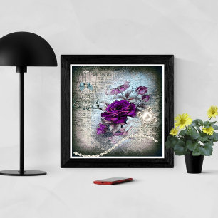 Viktorianisches Lila-Pflaume-Rosen-Grunge-Plakat Poster