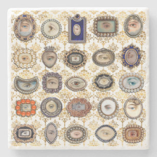 Viktorianisches Lover-Auge in weißem und goldenem Steinuntersetzer