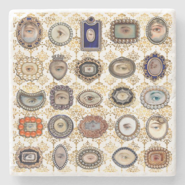 Viktorianisches Lover-Auge in weißem und goldenem  Steinuntersetzer (Vorderseite)