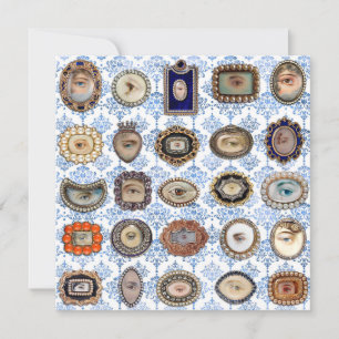 Viktorianisches Lover's Eye in blau-weißem Damast Dankeskarte