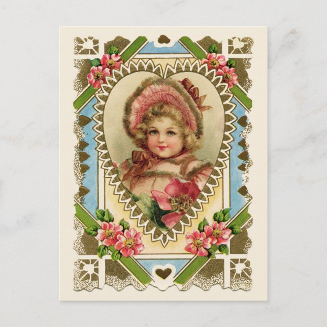 Viktorianisches Mädchen im Herzrahmen Vintage Repr Postkarte (Vorderseite)
