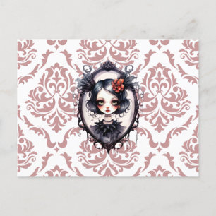 Viktorianisches Mädchen im Vintagen SpiegelHallowe Feiertagspostkarte