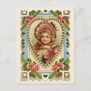 Viktorianisches Mädchen in Herzrahmen Vintage-Repr Postkarte