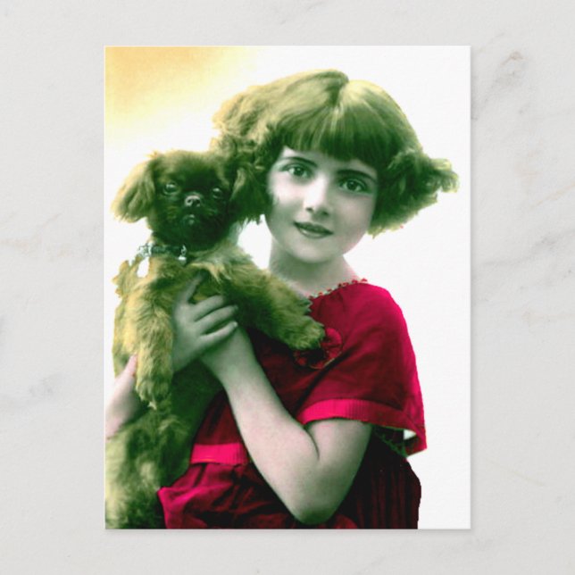 Viktorianisches Mädchen mit Hund Postkarte (Vorderseite)