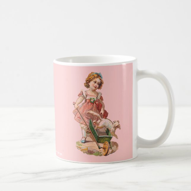 VIKTORIANISCHES MÄDCHEN MIT HUNDETRINKEN TASSE (Rechts)
