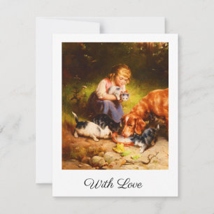 Viktorianisches Mädchen mit Kätzchen und Hund Kuns