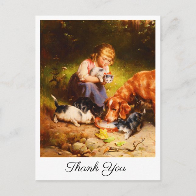 Viktorianisches Mädchen mit Kätzchen und Hund Kuns Postkarte (Vorderseite)
