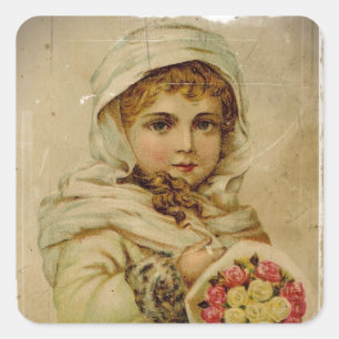 Viktorianisches Mädchen mit Weihnachts-Rose Quadratischer Aufkleber