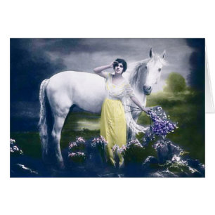 viktorianisches Mädchen mit weißem Pferd