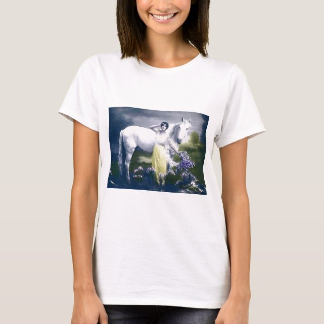 viktorianisches Mädchen mit weißem Pferd T-Shirt (Vorderseite)